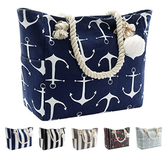 Extra Large Beach Bags Totes Women Waterproof Sandproof Big Tote Bag Zipper Inner Pockets Rope Handle Canvas with Zip Closure Swim Pool Gym Picnic Travel Weekend Accessorie Blue Anchor Handbag Gifts