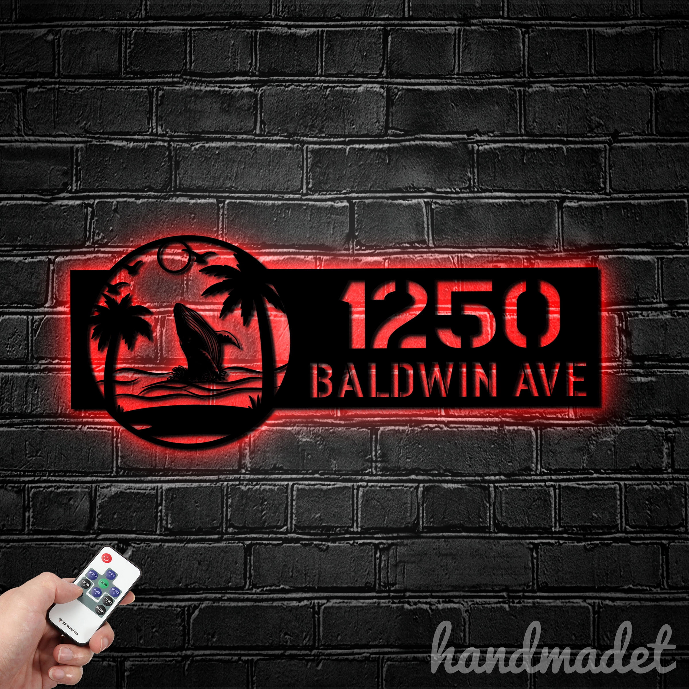 Handmadetneonsign Blue Whale House Number, Whale Home Address Metal, Beach House Address Sign 64511