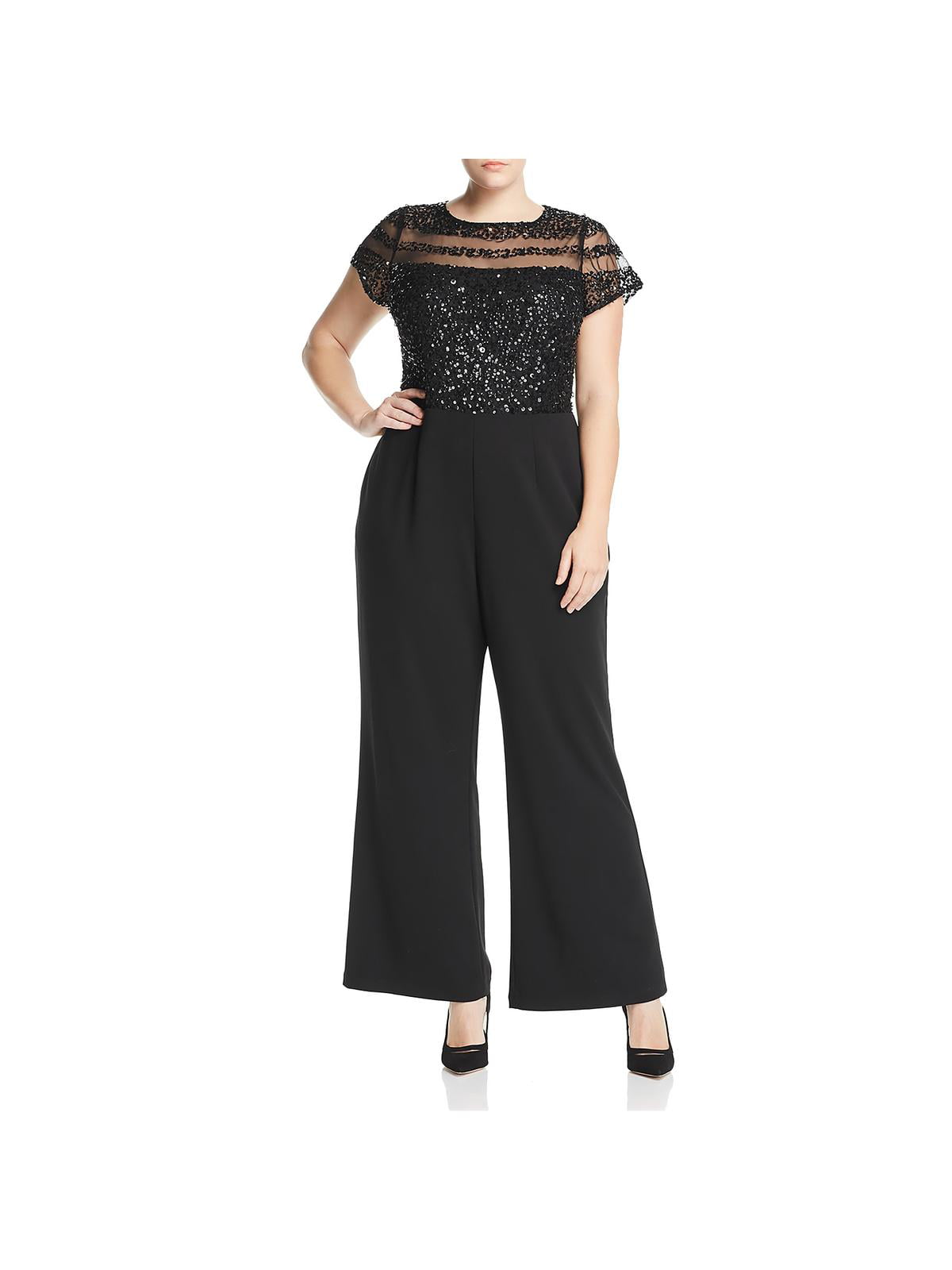 Adrianna Papell - Adrianna Papell Womens Sequin Illusion Jumpsuit ...