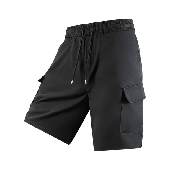 CCRFTGI Shorts for men Cargo Casual Drawstring Waist Work Shorts Loose Fit Hiking Short with Multi Pockets Black L