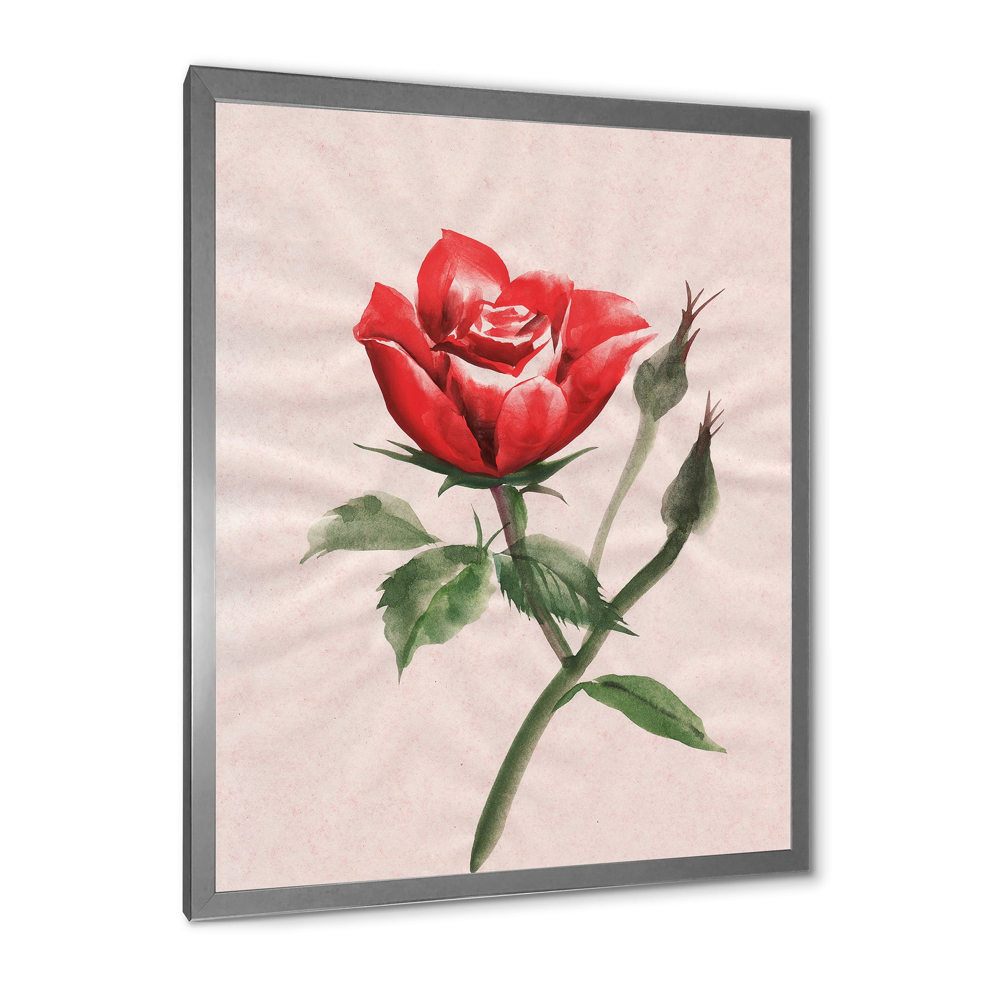 Designart 'Ancient Red Rose Flower II' Traditional Framed Art Print
