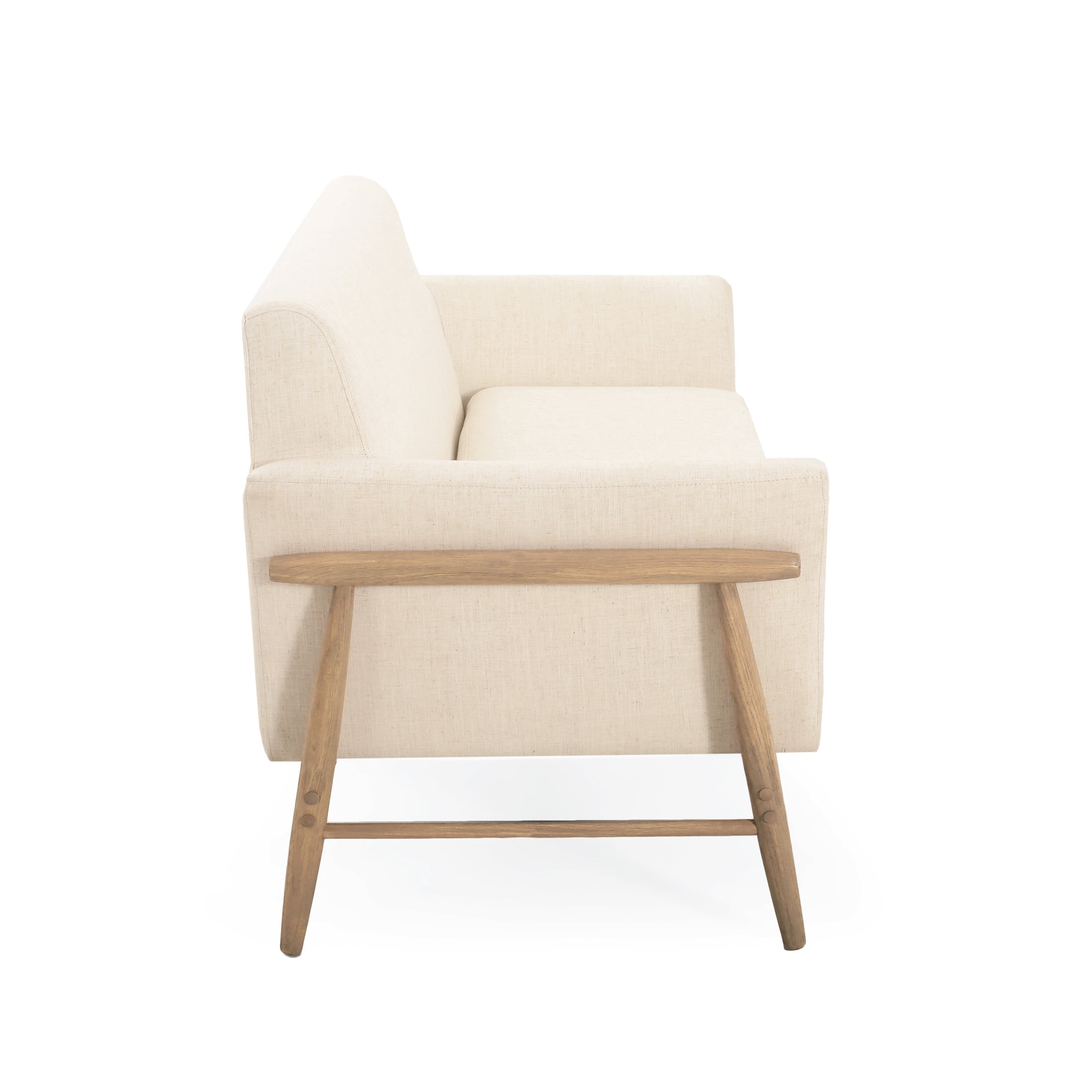 Noble House Modern Beige Fabric Loveseat with Cushioned Seats