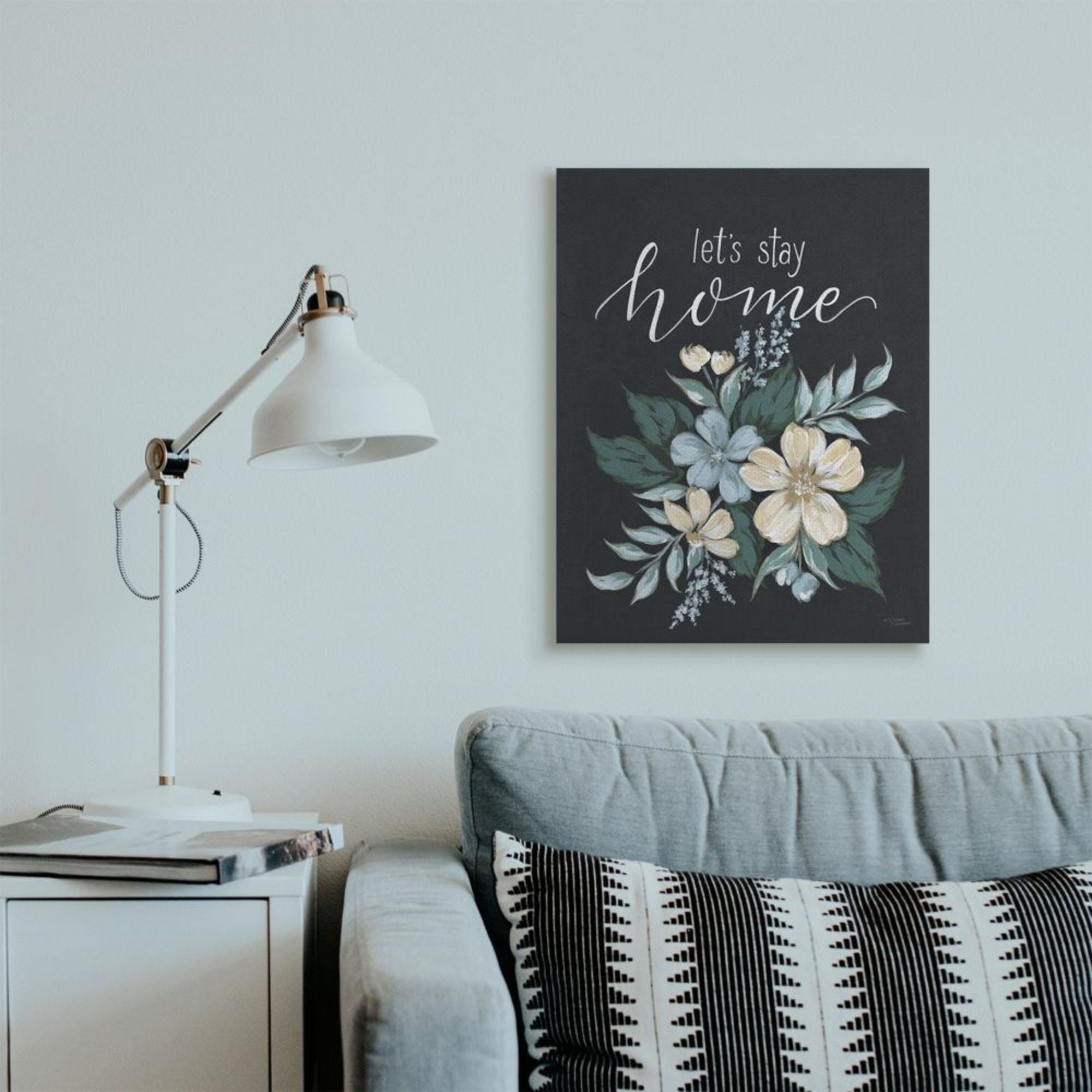 Stupell Industries Let's Stay Home Quote Chalk Style Florals Design by Michele Norman, 24" x 30"