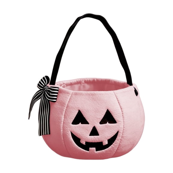 Halloween Pumpkin Candy Bag, Bow Embroidered Handheld Bucket Candy Bags Thanksgiving Halloween Holiday Decoration
