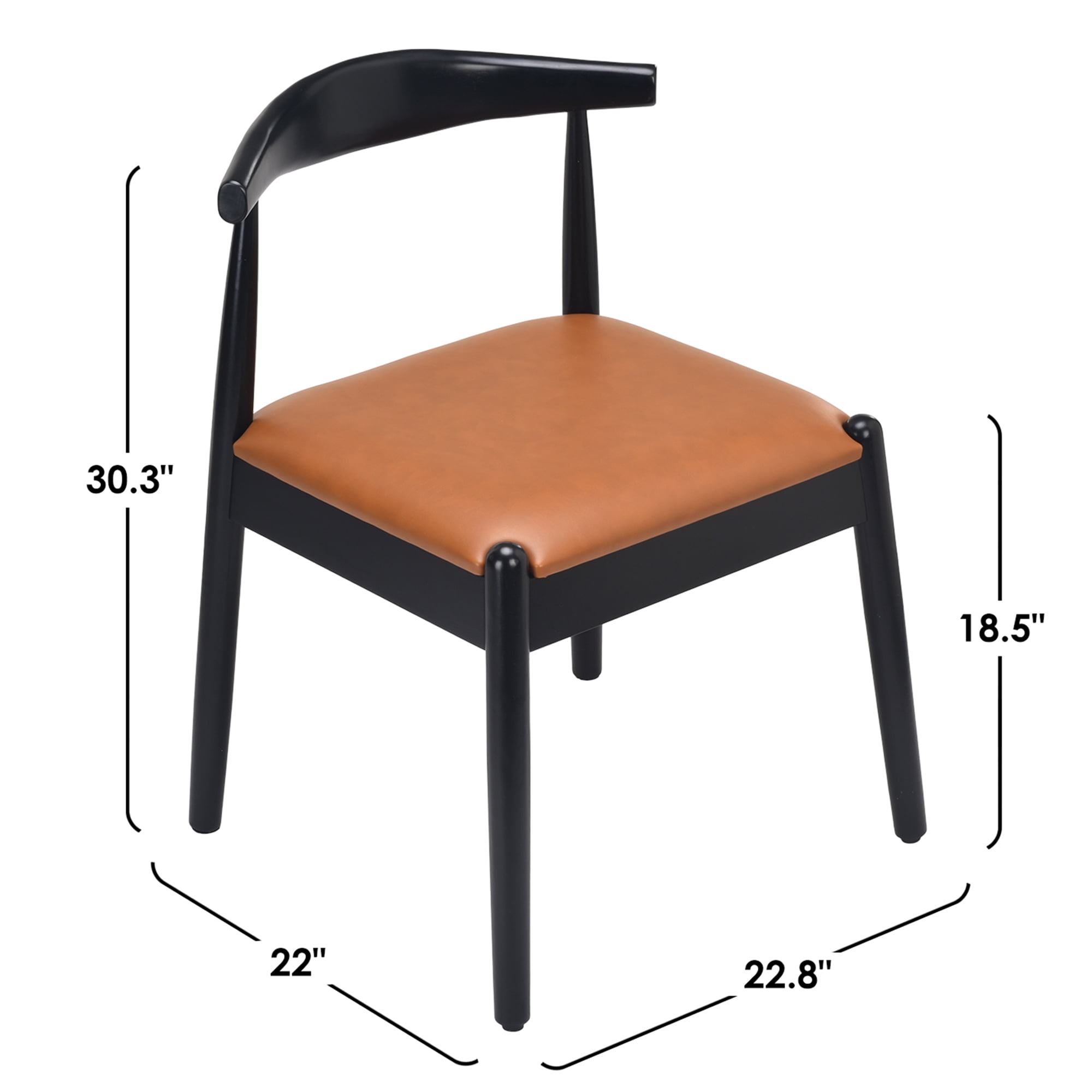 MAYEERTY Set of 2 Modern Dining Chairs, Solid Wood Legs & Woven Rope for Dining Room, Black-wiskey Brown