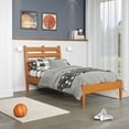 thumbnail image 2 of Camaflexi Mid Century Slat Bed Solid Wood Bed Frame with Headboard, Twin, Castanho, 2 of 7
