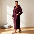 thumbnail image 5 of LangJing Mens Fleece Hooded Bathrobe Shawl Collar Soft Plush Robes for Men Shower Spa House Bath Robe with Pockets Wine,XL, 5 of 6