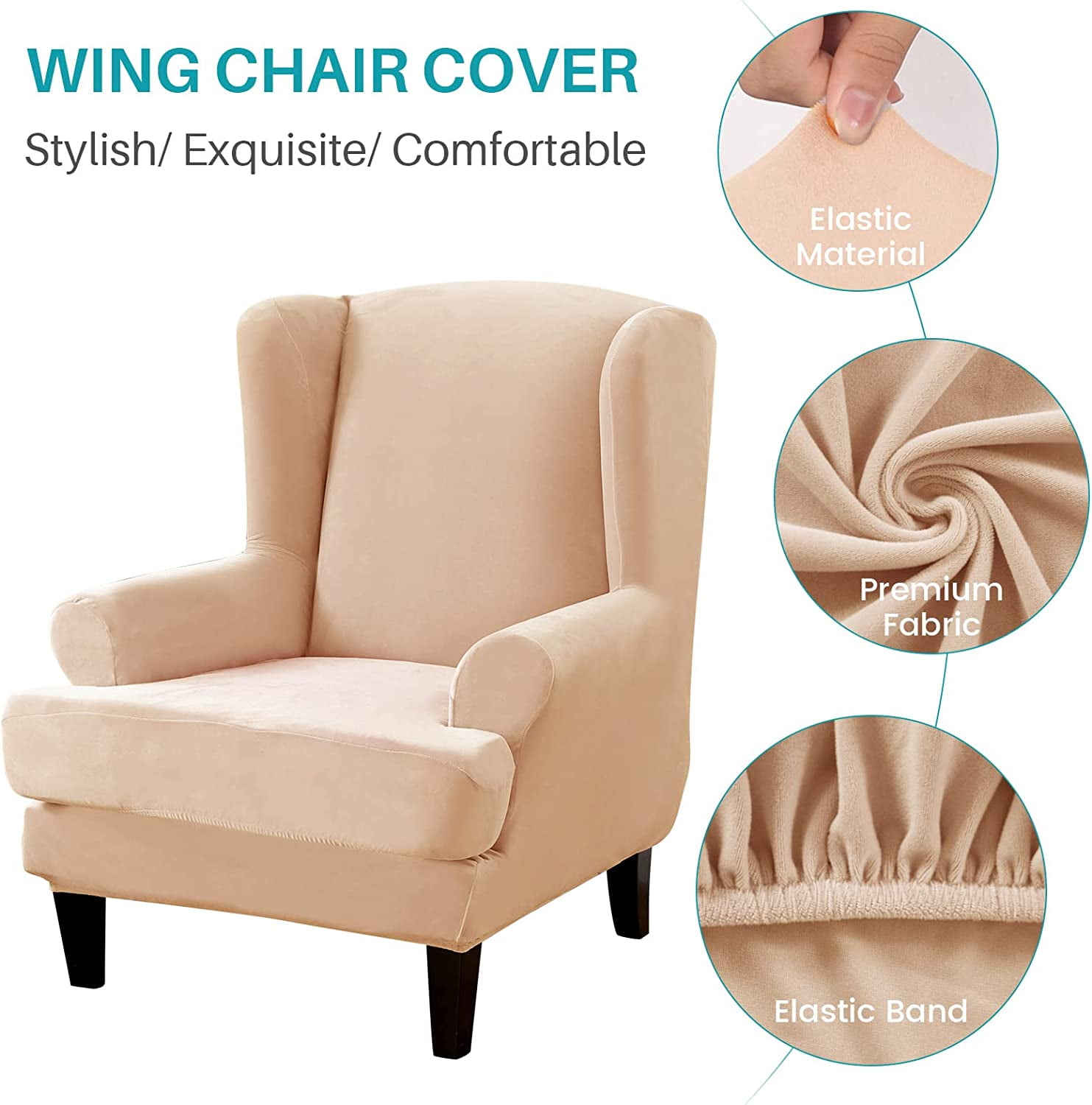 SHANNA Wingback Chair Slipcover Sofa Furniture Protector 2-Piece Armchair Covers with Seperate Seat Cushion Cover
