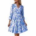 thumbnail image 3 of VBVC Women's Floral V Neck Tiered Mini Dress , Ladies' 3/4 Bell Sleeve Ruffle Dress , Casual Summer Babydoll Dress For Women,Blue,S-2XL, 3 of 6
