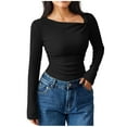 thumbnail image 3 of jobturf Womens Tops Y2k Ribbed Knit Slim Fitted Ruched Long Sleeve Shirts Soft Comfy Warm Basic Tees Fall Spring Fashion V Neck Blouses, 3 of 8