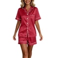 thumbnail image 5 of NominalSnug Satin Pajamas Sets for Women Short Sleeve Button down Shirts Wide Leg Shorts with Pockets Loungewear, 5 of 6