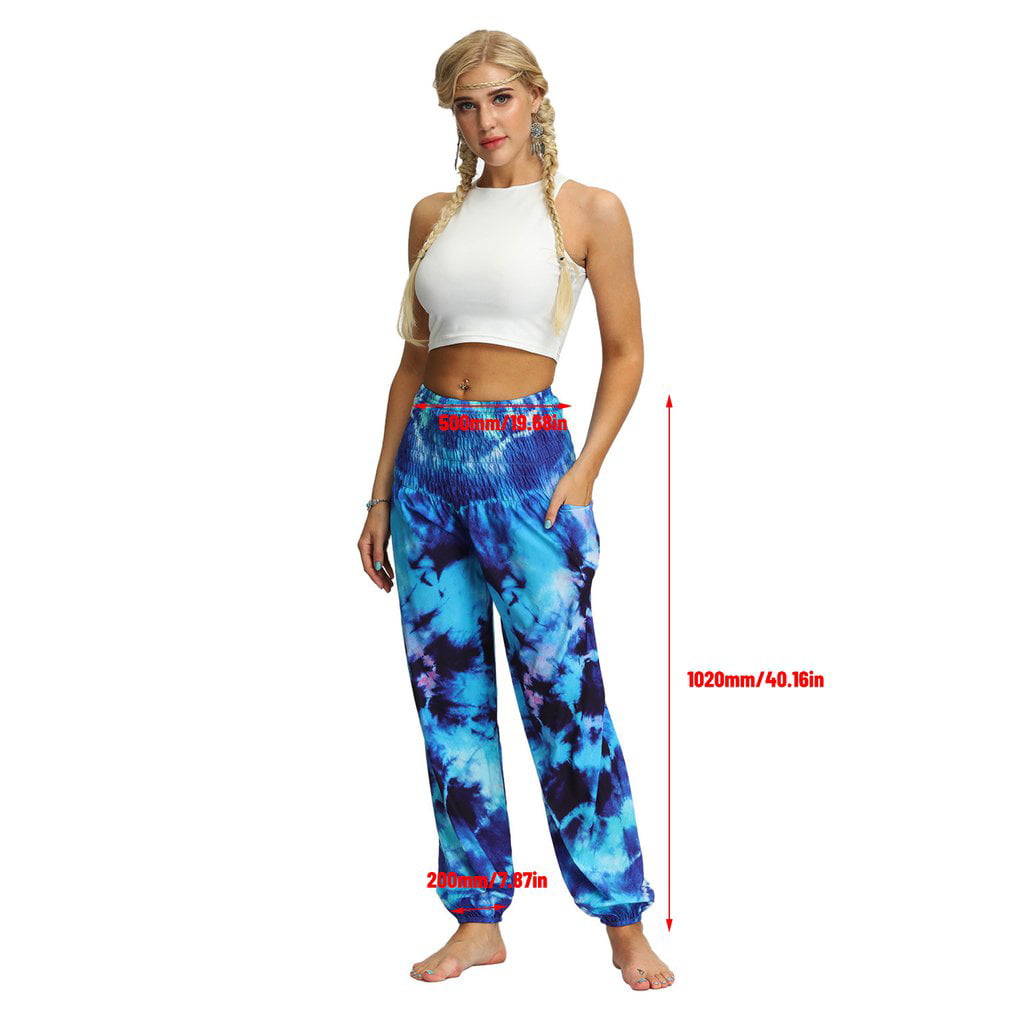 Women Tie Dye Elastic Waist Loose Hippy Yoga Sport Bloomers Pant Lantern Trouser