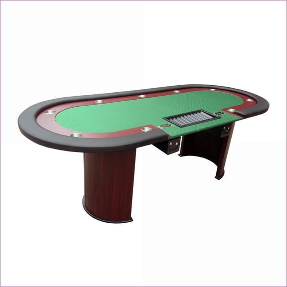 Poker Table 96” Luna Ultra with Speed Cloth Racetrack Chip Tray Wooden Legs Green | Wood | Green