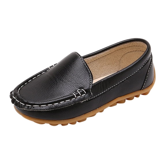 GiLiling Girls Casual Loafers, Slip-On Microfiber Leather Shoes with Non-Slip TPR Sole, Comfortable Flat Footwear for School Daily Wear (Black, 9.5-10 Years)
