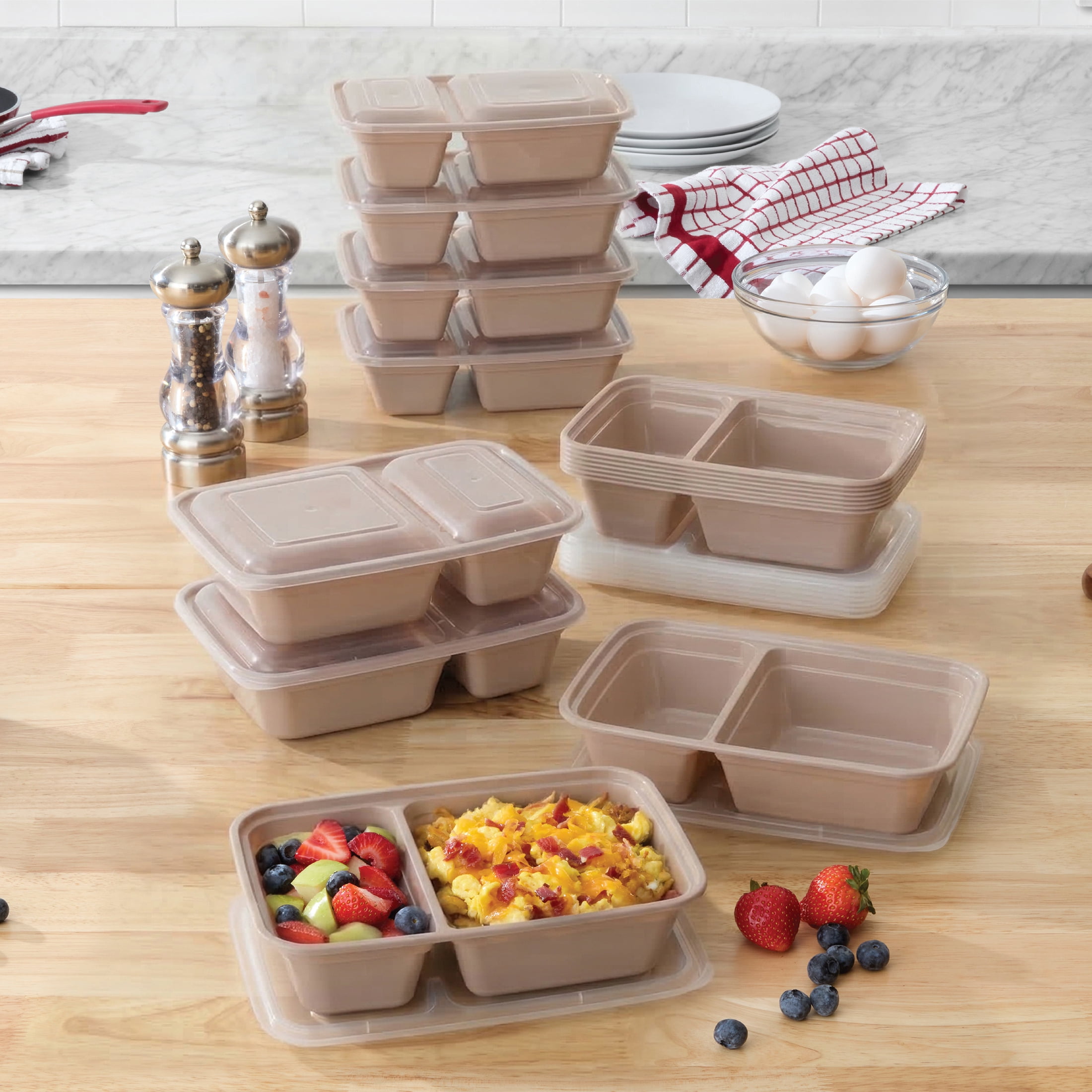Mainstays 15-Pack 2-Compartment BPA-Free Meal Prep Food Storage Containers, Pink Blush