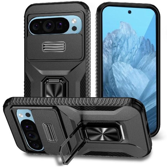 Funda para GANGXUN Google Pixel 9 - Soporte metálico, Función magnética, Negro