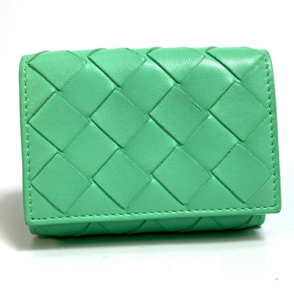 Pre-Owned BOTTEGA VENETA 667036 Intrecciato Tri-fold wallet Trifold wallet GreenBased (Good)