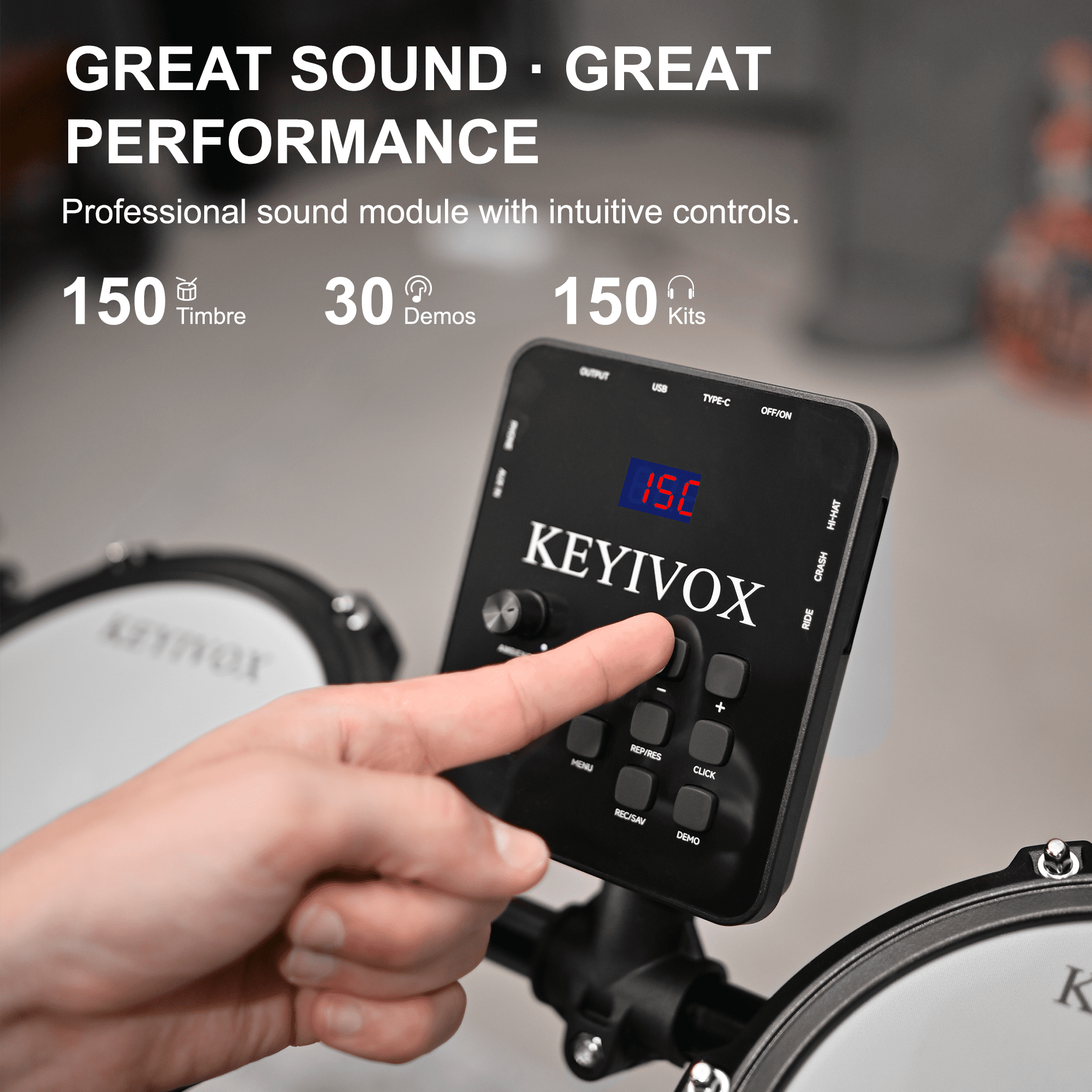 Electric Drum Set - Silent Electronic Drum Set Adult, Drum Kit for Beginners with 4 Mesh Drum Pads, 150 Sounds, 30 Songs, 15 Kits, USB MIDI, Headphones, Throne, Sticks, Pedals, MT20C