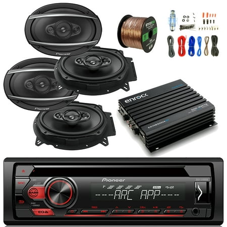 Pioneer DEHS1100UB Single DIN Car Stereo Bundle - 2 Sets Of Pioneer 6x9