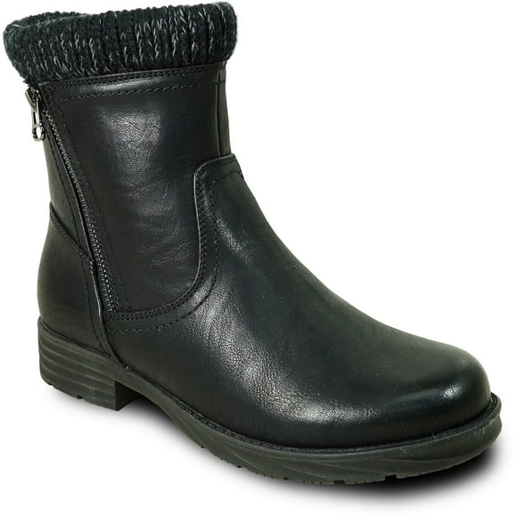 kozi Canada Women Waterproof Ankle Winter Casual Bootie ZOEY Fur Boot Wide Calf Size Zipper Black