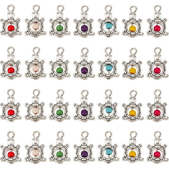 1 Box 50Pcs Turtle Charms Bulk Tortoise Beads Charm Sea Turtles Charms Gemstone Bead Turquoise Stone Summer Ocean Animal Charms