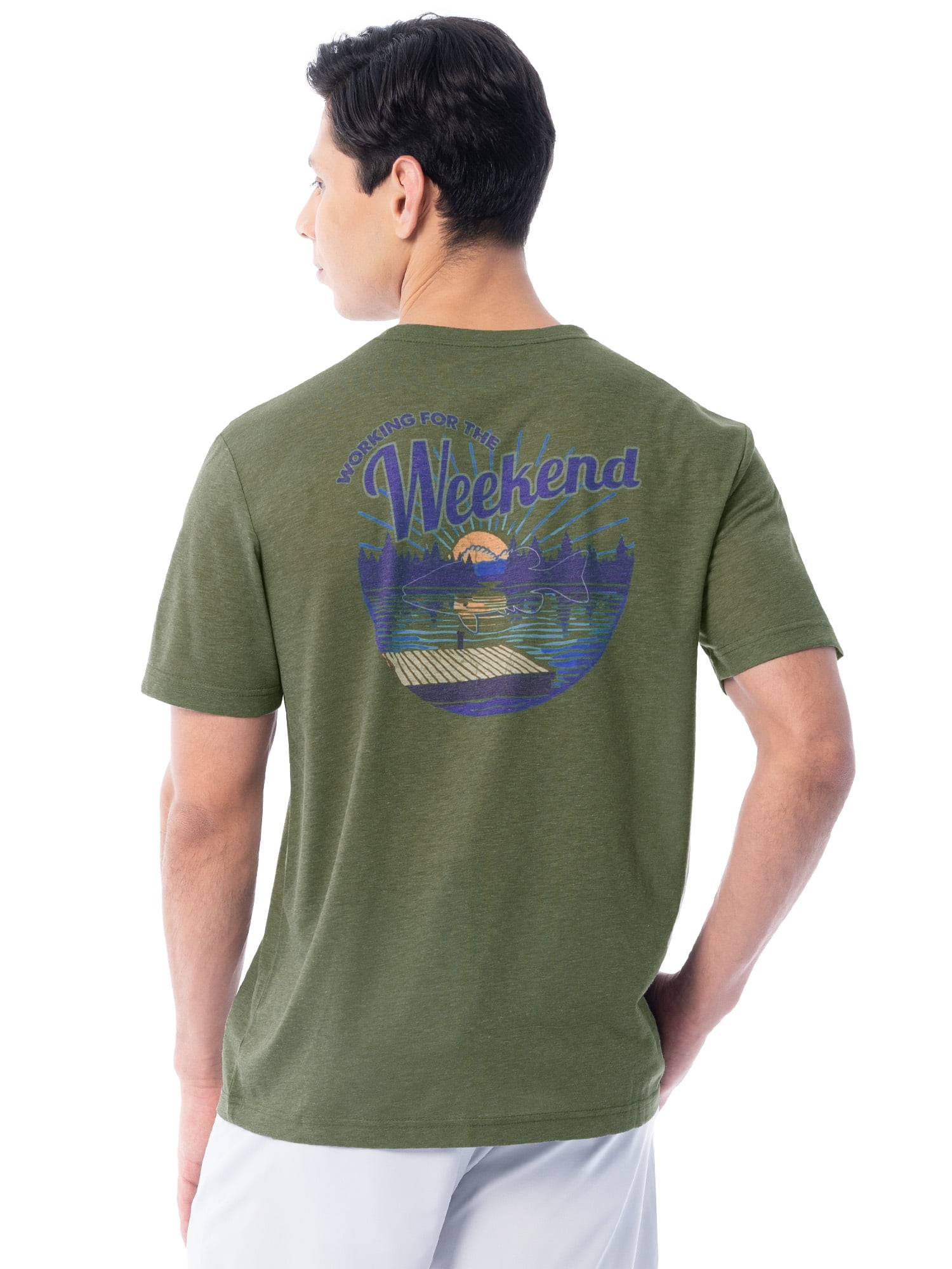 Fish N Vibe Men's Short Sleeve Fishing Performance Outdoor Graphic T-Shirt, Lichen Green, L