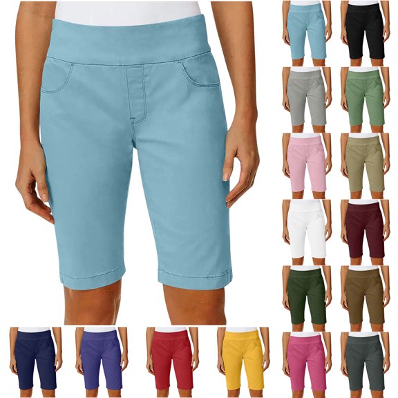 Bloomae Plus Size Bermuda Shorts for Women Dressy Elastic High Waisted Chino Summer Casual Straight Leg Knee Length Work Business Short Pants with Pockets