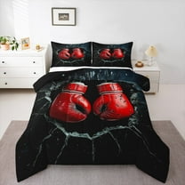 Manfei Boys Boxing Gloves Comforter Sets Twin Size,Broken Glass Comforters & Duvets,Black Red Bedding Twin Comforter Set,Microfiber Bedroom Decorative Reversible,2-Piece