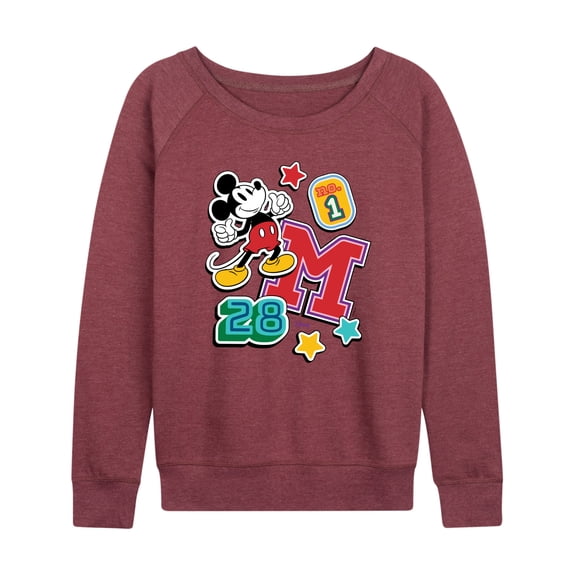 Disney - Mickey Mouse - Stitched Collegiate Patches - Women's Lightweight French Terry Long Sleeve Shirt