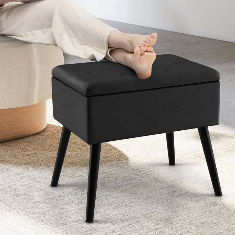 Costway Modern Upholstered Flip Top Velvet Storage Ottoman Footrest Black