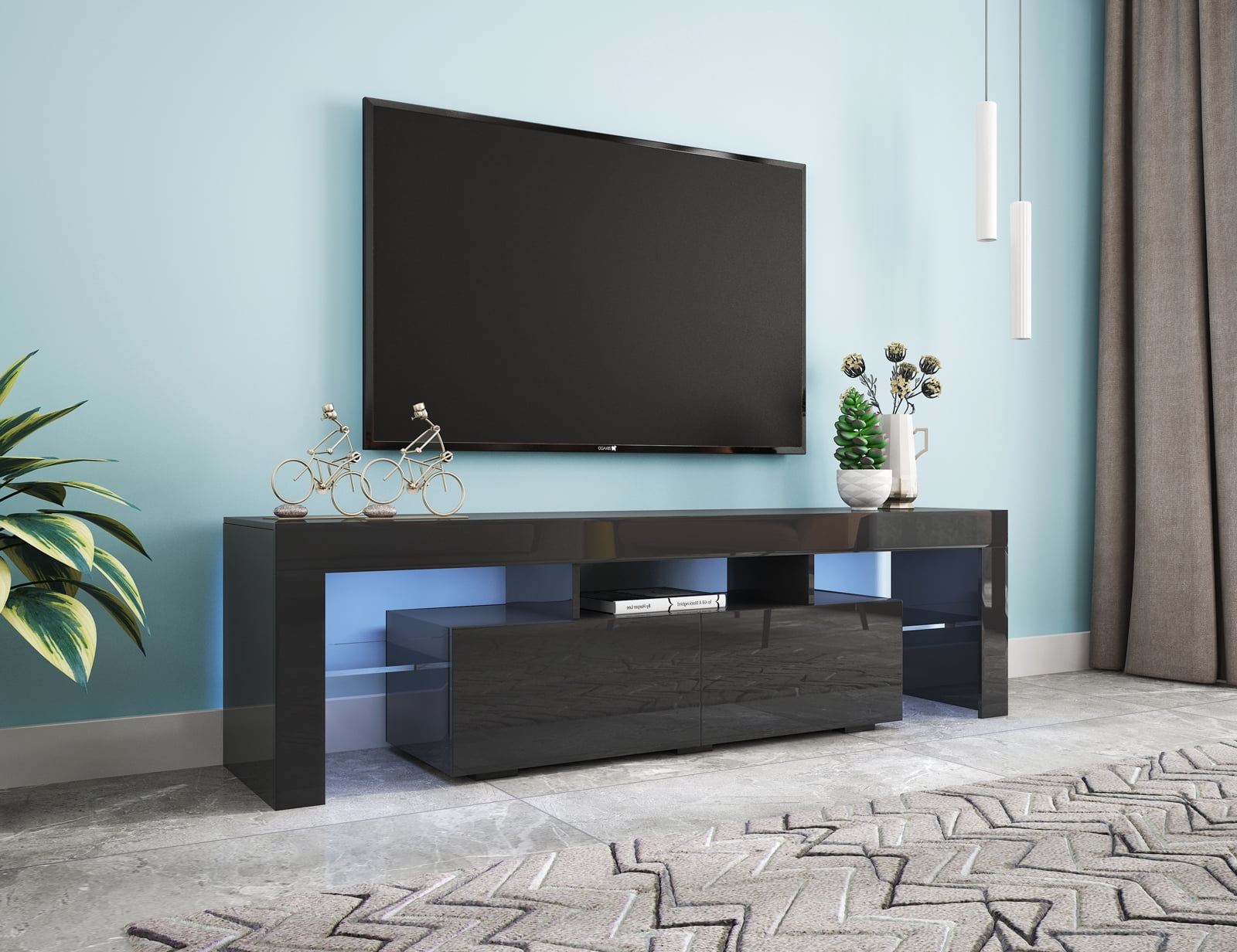 Mintazer TV Stand for TVs up to 70", Modern LED RGB Entertainment Center Drawer & Shelves for Living Room, Bedroom, Gaming Room, Black