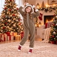 thumbnail image 5 of CUZIBR Toddler Girl Bear Ear Onesie Fuzzy Hooded Jumpsuit Pajamas Zip-Up Long Sleeve Funny Loungewear,Coffee,4-5 Years, 5 of 5