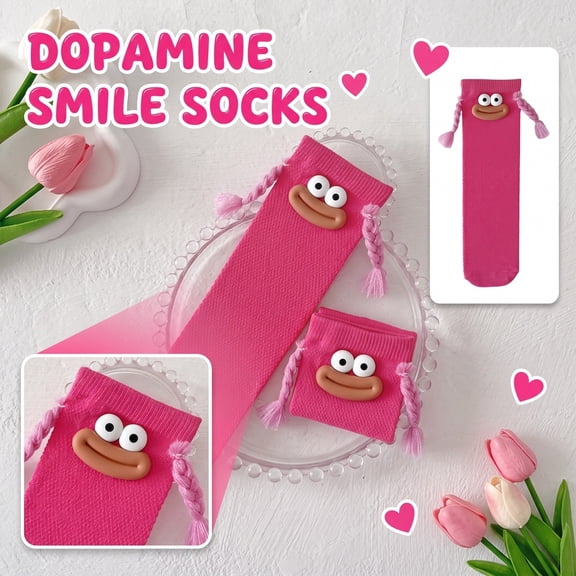 Kids Dopamine Color Knee High Socks, Girls Funny 3D Cartoon Face Braided Tassel Long Socks, Polyester Cotton Cute Novelty Children Stockings