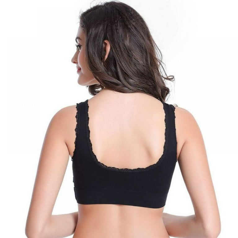 Women Seamless Lace Sports Bras Cross Front Side Buckle Lounge Bra Yoga  Workout Activewear, Black 