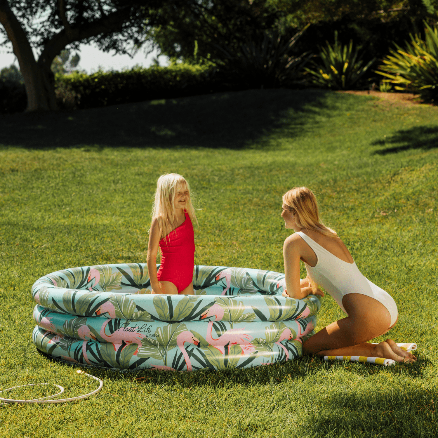 Float Life by Funboy Inflatable Round 3-Ring Kiddie Pool, Flamingo, 65" Diameter, Children Ages 6+