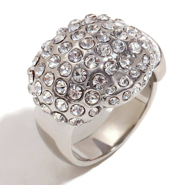 E.B.belle Luxury Full Rhinestone Heart Wide Facted Rings 18K Gold Plated Stainless Steel Women Men Exaggerated Charm