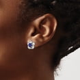 thumbnail image 3 of Auriga Fine Jewelry 925 Sterling Silver Rhodium-plated Floral Created Sapphire Post Stud Earrings for Women, 3 of 6