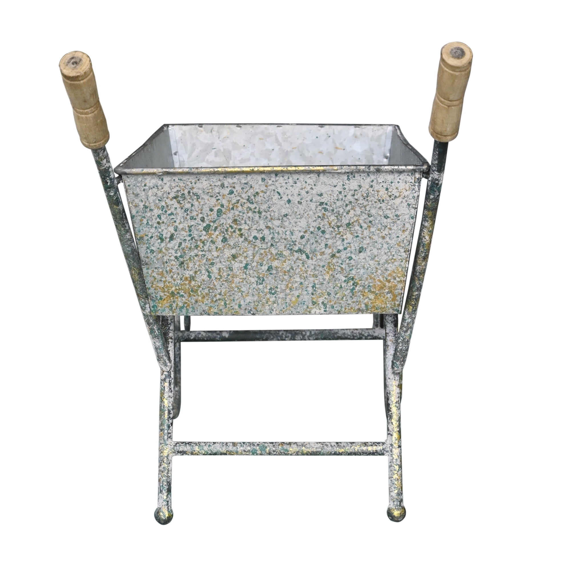 Vintage Metal Wheelbarrow Planter Cart, Small Flower Pot Holder for Indoor Outdoor Use, Rustic Farmhouse Garden Decor for Patio, Tabletop, Home Market Decor