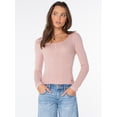 thumbnail image 4 of Celebrity Pink Women's Pointelle Henley Long Sleeve Top, Sizes XS-XXXL, 4 of 8