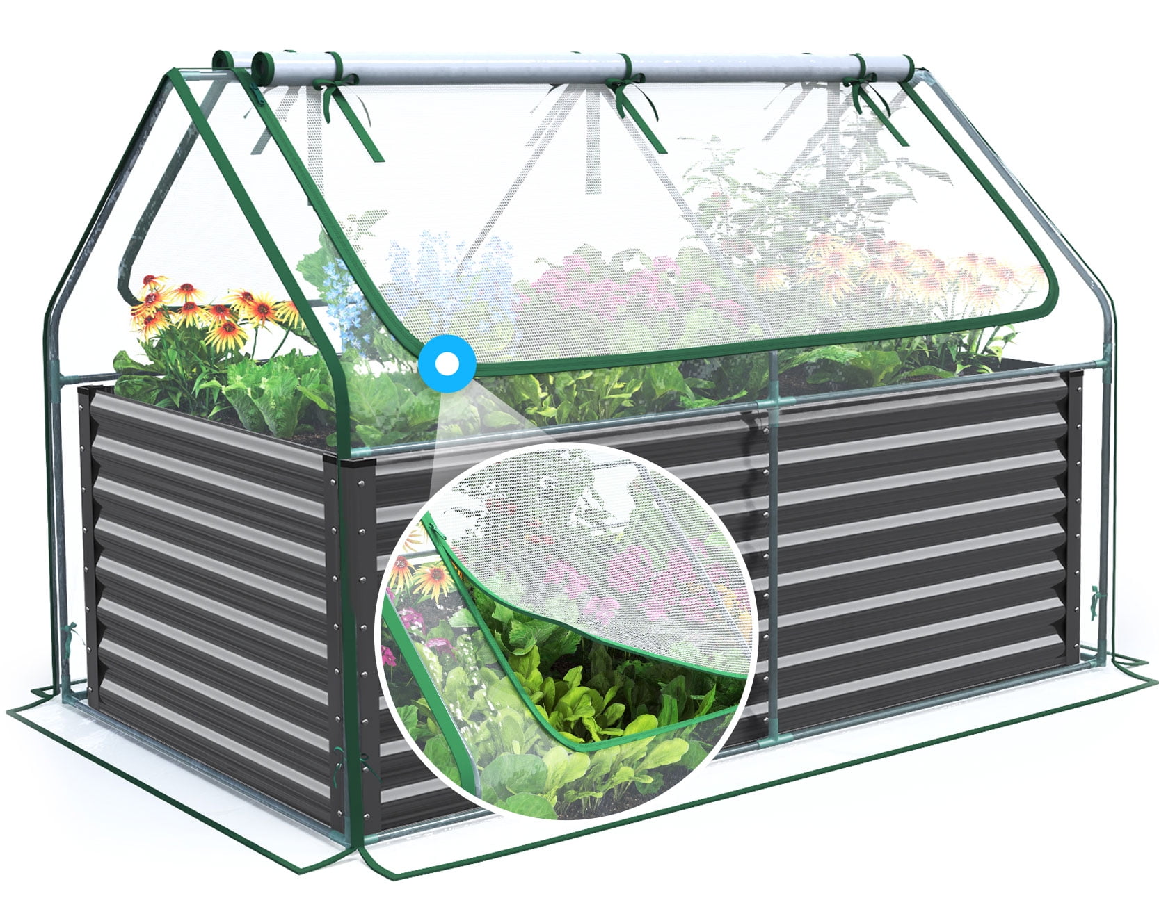 Quictent Raised Garden Bed with Cover, 6x3x2ft, Tall Metal Planter Box, Clear, 45.5 lbs