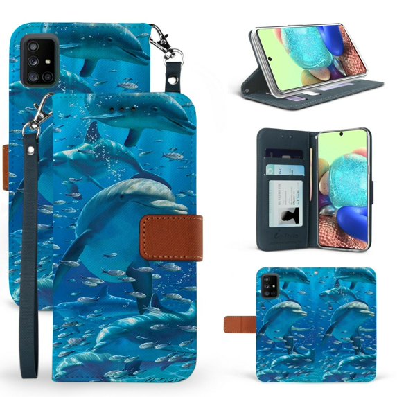 for Samsung Galaxy A51 5G (NOT FIT Samsung A51) Wallet Case Phone Case Hybrid 2-Tone Wallet Kick stand Card Pocket Pouch Screen Flip Cover (Dolphin)