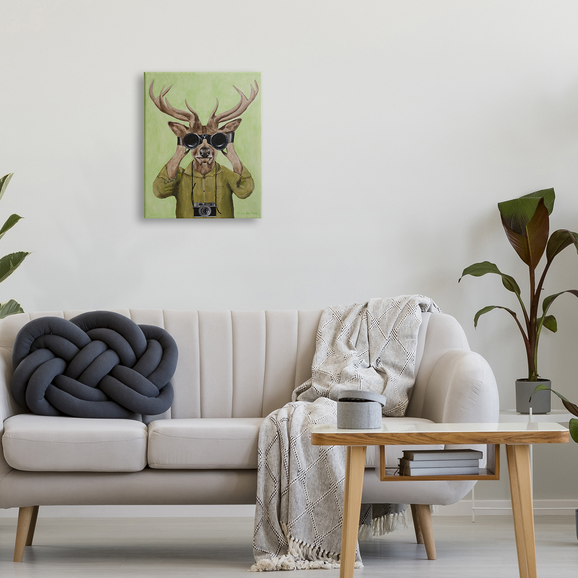 Stupell Industries Funny Cute Deer Binoculars Camera Painting Green Background, 16 x 20, Design by Coco de Paris
