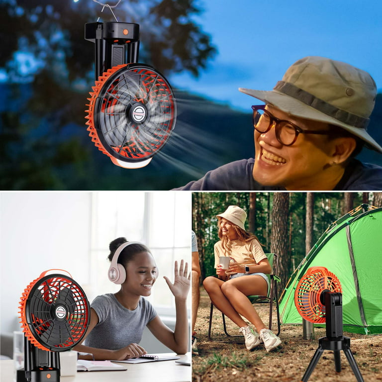7800mAh Portable Camping Fan Rechargeable Multifunctional Mini Fan USB  Outdoor Hang Ceiling Fan Led Light Desktop Fan Power Bank