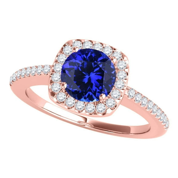 Mauli Jewels Engagement Rings for Women 1.10 Carat Halo Tanzanite and Diamond Engagement Wedding Ring Prong 14k Rose Yellow White Gold