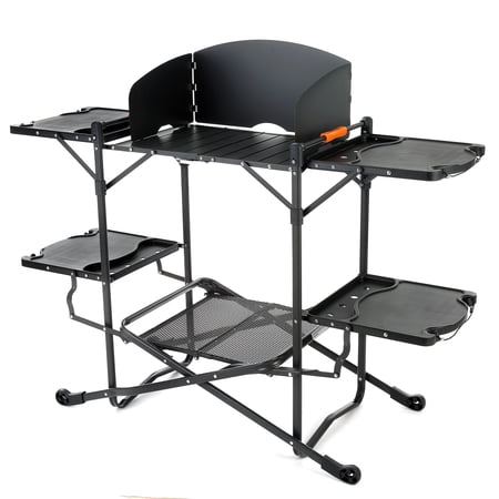 Arrowhead Outdoor Quick Folding Kitchen Station 54 Wide Camping Tables with Fold-out Side Tables