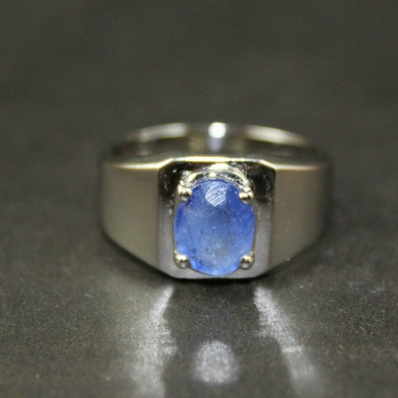 Unheated and Untreated Ceylon Blue Sapphire Neelam Stone Elegant Style Ring for Men and Women in 925 Sterling Silver