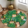 thumbnail image 2 of Round Rug 5Ft Washable Non-Slip, Summer Owls Circle Area Rugs for Living Room Bedroom, Green Palm Leaves Tropical Plants Indoor Floor Mats Carpet Runner for Home Decor Aesthetic, 2 of 8