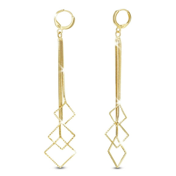 SHEGRACE Brass Hoop Earrings with Snake Chains Rhombus Real 18K Gold Plated 95mm