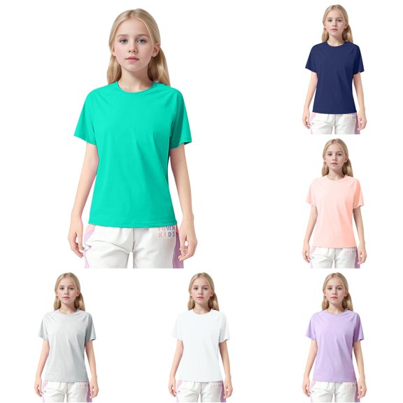 Boys Girls Basic Athletic Running Tee Shirts Kids Blend Crew Neck Short Sleeve Activewear Top Classic Fit Tees for Boys