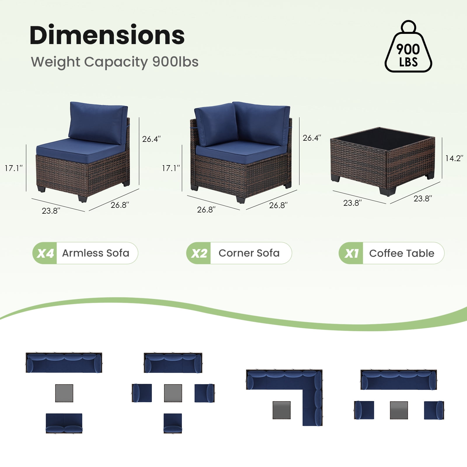 STARY 7 Pieces Outdoor Conversation Set, Patio Sectional PE Rattan Furniture Set for Backyard, Blue